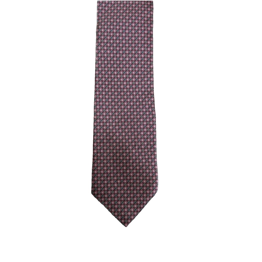 Bruno Piattelli Mens Tie Pink Silver Geometric Medallion 100% Silk Handmade